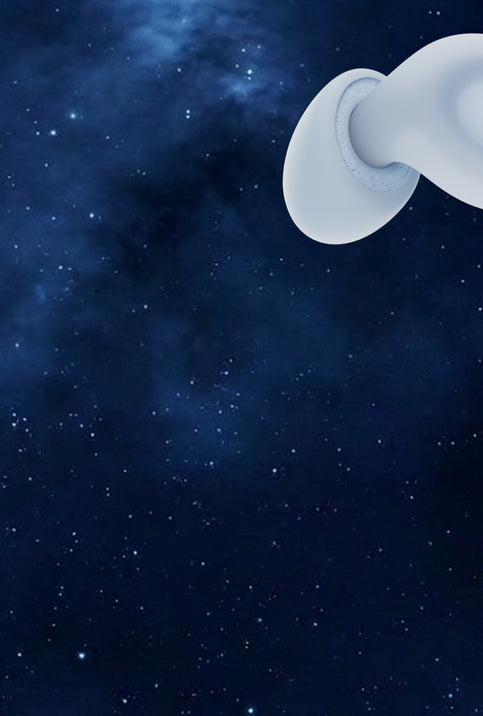 Loop Dream blue earplugs on dark starry background