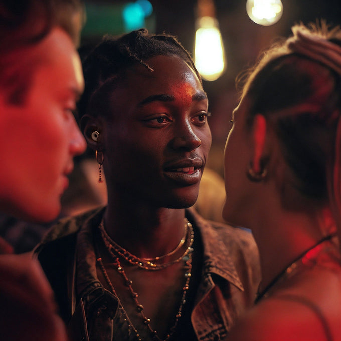 Person wearing Loop Experience 2 Plus in a social setting